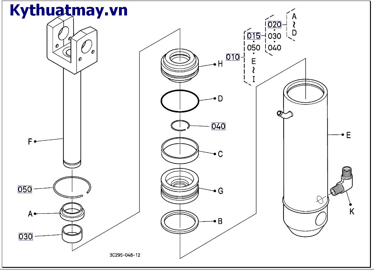 Bộ nâng hạ xilanh ( những bộ phận cấu thành) ( cũ) 50001 đến 66091